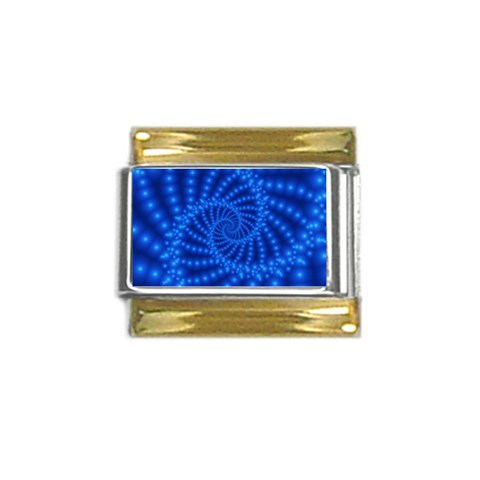 Glossy Blue Beaded Spiral Fractal Gold Trim Italian Charm (9mm) from ArtsNow.com Front