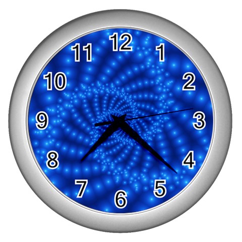 Glossy Blue Beaded Spiral Fractal Wall Clock (Silver) from ArtsNow.com Front