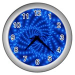 Glossy Blue Beaded Spiral Fractal Wall Clock (Silver)