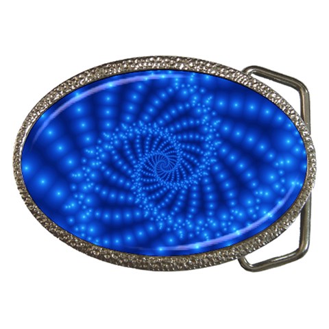 Glossy Blue Beaded Spiral Fractal Belt Buckle from ArtsNow.com Front