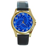 Glossy Blue Beaded Spiral Fractal Round Gold Metal Watch