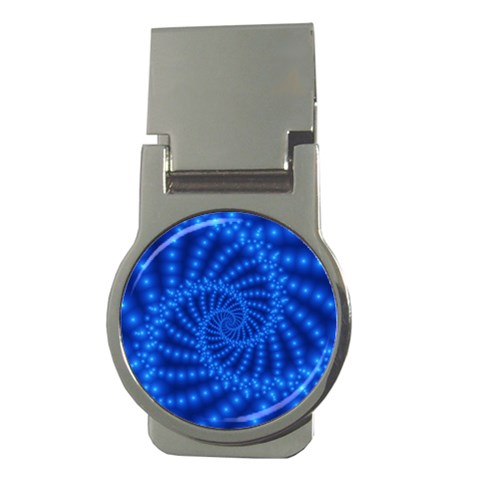 Glossy Blue Beaded Spiral Fractal Money Clip (Round) from ArtsNow.com Front