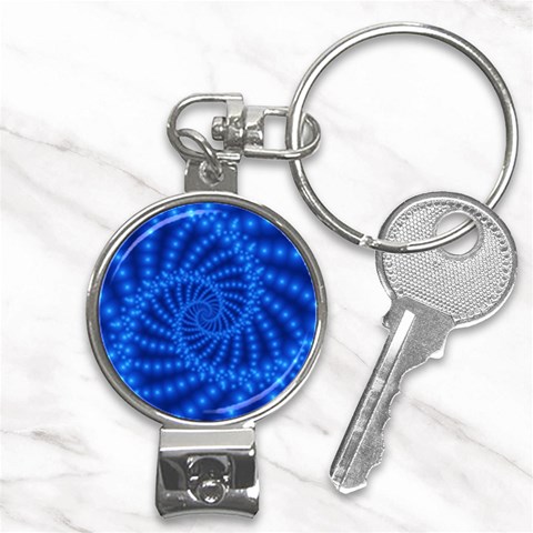 Glossy Blue Beaded Spiral Fractal Nail Clippers Key Chain from ArtsNow.com Front