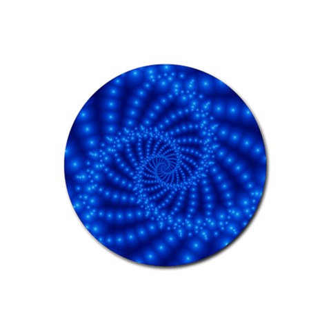 Glossy Blue Beaded Spiral Fractal Rubber Round Coaster (4 pack) from ArtsNow.com Front