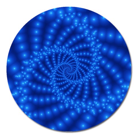 Glossy Blue Beaded Spiral Fractal Magnet 5  (Round) from ArtsNow.com Front