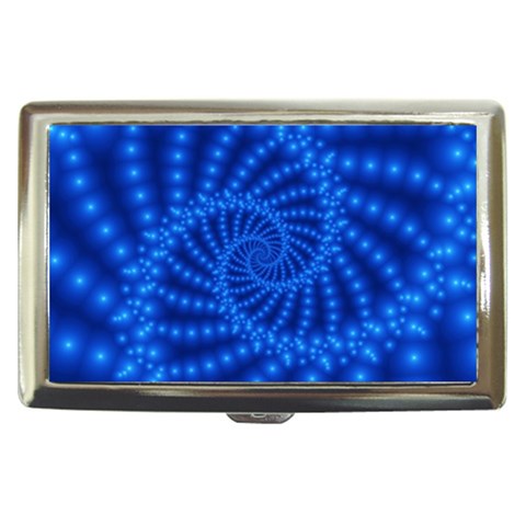 Glossy Blue Beaded Spiral Fractal Cigarette Money Case from ArtsNow.com Front