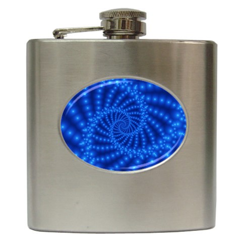 Glossy Blue Beaded Spiral Fractal Hip Flask (6 oz) from ArtsNow.com Front