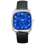 Glossy Blue Beaded Spiral Fractal Square Metal Watch