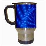 Glossy Blue Beaded Spiral Fractal Travel Mug (White)