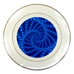 Glossy Blue Beaded Spiral Fractal Porcelain Plate