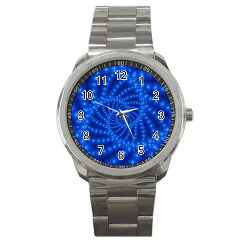 Glossy Blue Beaded Spiral Fractal Sport Metal Watch from ArtsNow.com Front