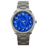 Glossy Blue Beaded Spiral Fractal Sport Metal Watch