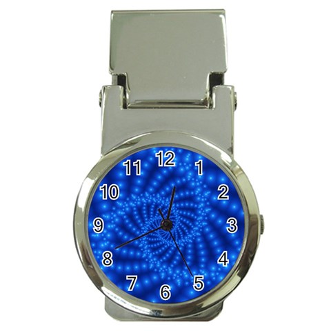 Glossy Blue Beaded Spiral Fractal Money Clip Watch from ArtsNow.com Front