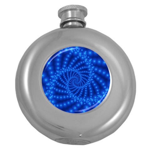 Glossy Blue Beaded Spiral Fractal Hip Flask (5 oz) from ArtsNow.com Front