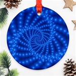 Glossy Blue Beaded Spiral Fractal Round Ornament (Two Sides)