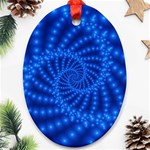 Glossy Blue Beaded Spiral Fractal Oval Ornament (Two Sides)