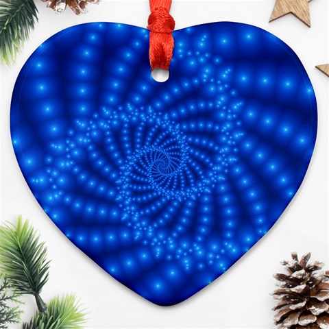 Glossy Blue Beaded Spiral Fractal Heart Ornament (Two Sides) from ArtsNow.com Back