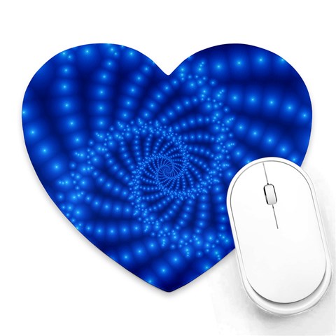 Glossy Blue Beaded Spiral Fractal Heart Mousepad from ArtsNow.com Front