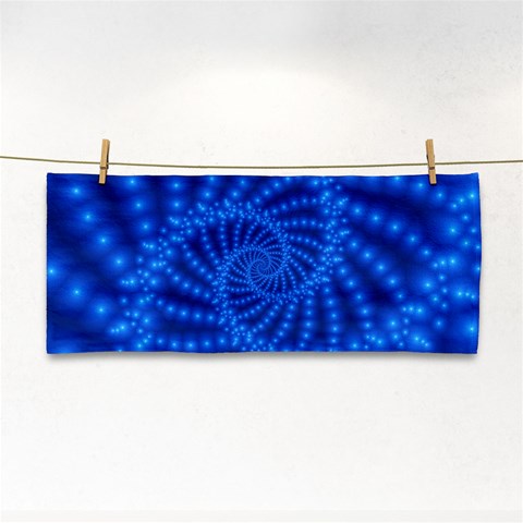 Glossy Blue Beaded Spiral Fractal Hand Towel from ArtsNow.com Front