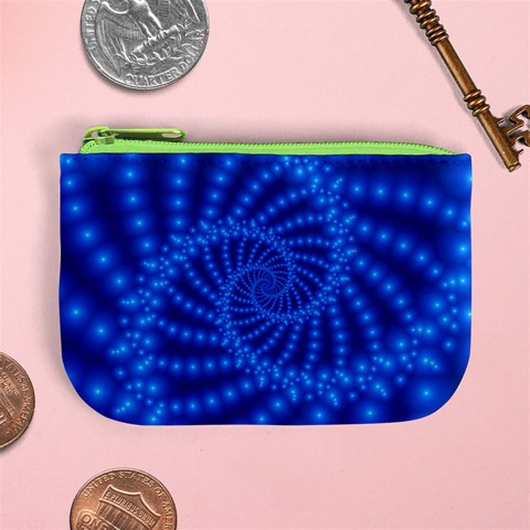 Glossy Blue Beaded Spiral Fractal Mini Coin Purse from ArtsNow.com Front