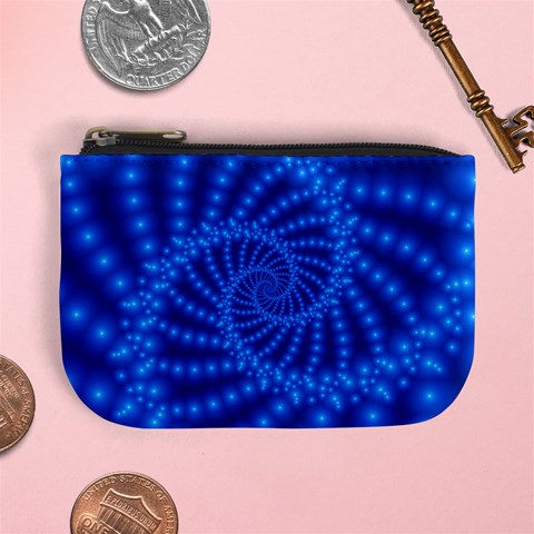 Glossy Blue Beaded Spiral Fractal Mini Coin Purse from ArtsNow.com Front