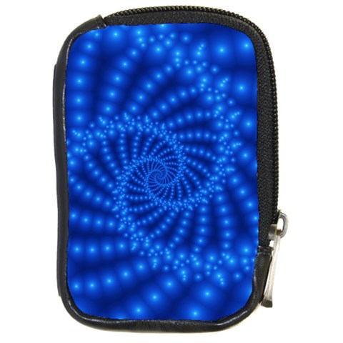 Glossy Blue Beaded Spiral Fractal Compact Camera Leather Case from ArtsNow.com Front