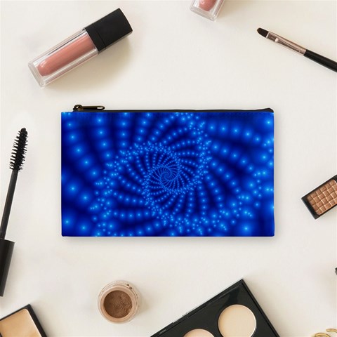 Glossy Blue Beaded Spiral Fractal Cosmetic Bag (Small) from ArtsNow.com Front