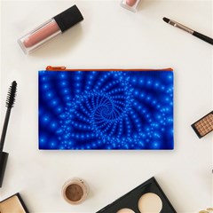 Glossy Blue Beaded Spiral Fractal Cosmetic Bag (Small) from ArtsNow.com Front