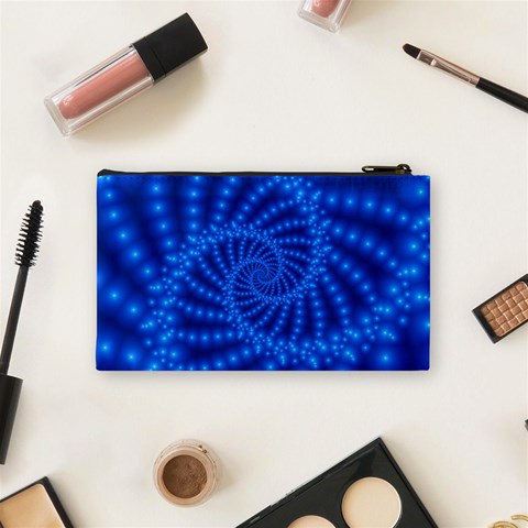 Glossy Blue Beaded Spiral Fractal Cosmetic Bag (Small) from ArtsNow.com Back