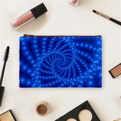 Glossy Blue Beaded Spiral Fractal Cosmetic Bag (Medium) from ArtsNow.com Front