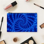 Glossy Blue Beaded Spiral Fractal Cosmetic Bag (Medium)