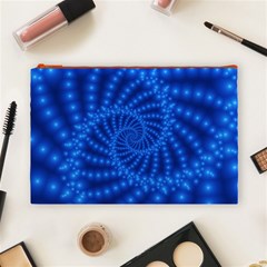 Glossy Blue Beaded Spiral Fractal Cosmetic Bag (Large) from ArtsNow.com Front