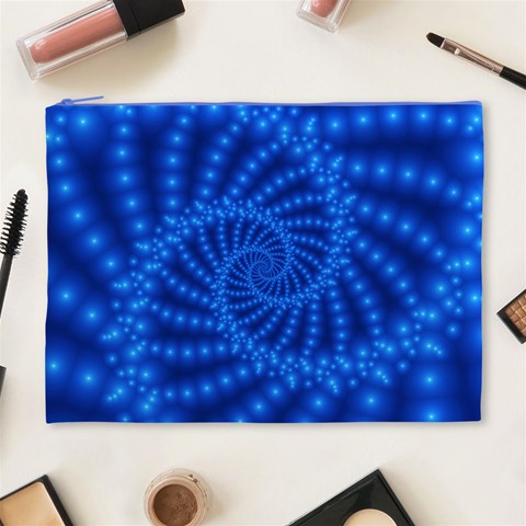 Glossy Blue Beaded Spiral Fractal Cosmetic Bag (XL) from ArtsNow.com Front