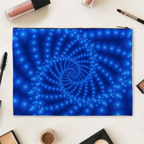 Glossy Blue Beaded Spiral Fractal Cosmetic Bag (XL) from ArtsNow.com Back