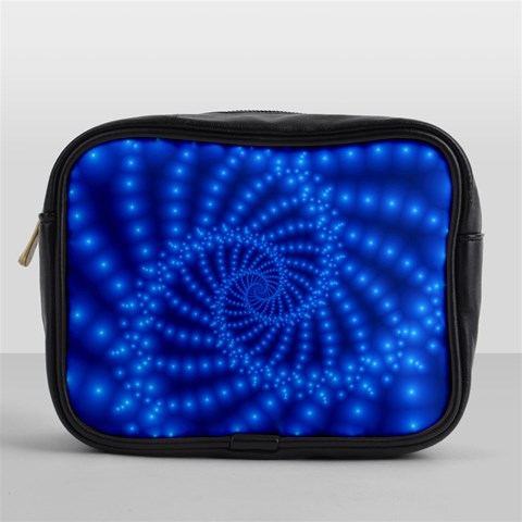 Glossy Blue Beaded Spiral Fractal Mini Toiletries Bag (One Side) from ArtsNow.com Front