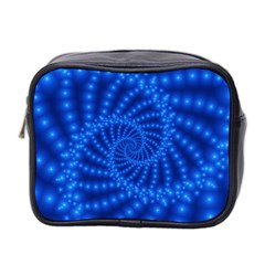 Glossy Blue Beaded Spiral Fractal Mini Toiletries Bag (Two Sides) from ArtsNow.com Front