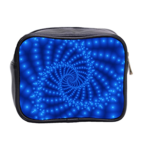 Glossy Blue Beaded Spiral Fractal Mini Toiletries Bag (Two Sides) from ArtsNow.com Back