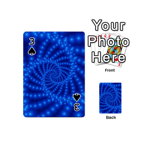 Glossy Blue Beaded Spiral Fractal Playing Cards 54 (Mini) from ArtsNow.com Front - Spade3