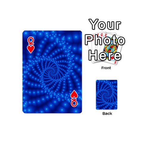 Queen Glossy Blue Beaded Spiral Fractal Playing Cards 54 (Mini) from ArtsNow.com Front - HeartQ