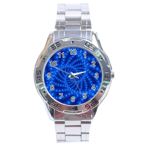 Glossy Blue Beaded Spiral Fractal Stainless Steel Analogue Watch from ArtsNow.com Front