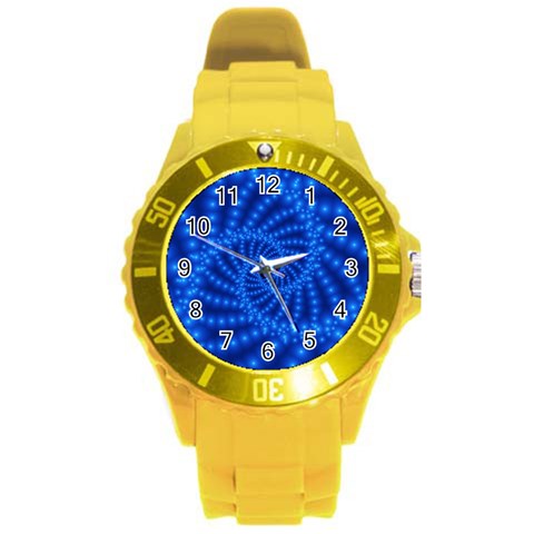 Glossy Blue Beaded Spiral Fractal Round Plastic Sport Watch (L) from ArtsNow.com Front