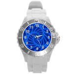 Glossy Blue Beaded Spiral Fractal Round Plastic Sport Watch (L)