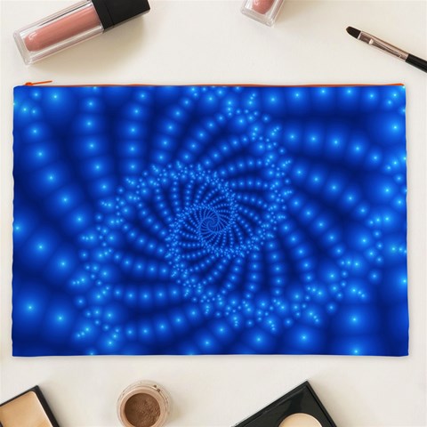 Glossy Blue Beaded Spiral Fractal Cosmetic Bag (XXL) from ArtsNow.com Front