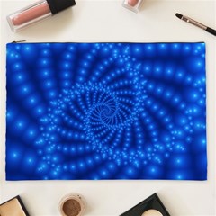 Glossy Blue Beaded Spiral Fractal Cosmetic Bag (XXL) from ArtsNow.com Front