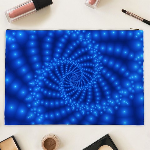 Glossy Blue Beaded Spiral Fractal Cosmetic Bag (XXL) from ArtsNow.com Back