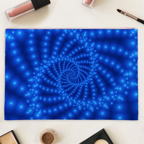 Glossy Blue Beaded Spiral Fractal Cosmetic Bag (XXL) from ArtsNow.com Back