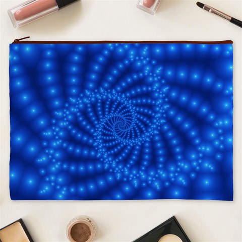 Glossy Blue Beaded Spiral Fractal Cosmetic Bag (XXXL) from ArtsNow.com Front