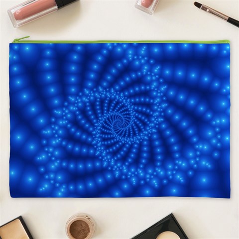 Glossy Blue Beaded Spiral Fractal Cosmetic Bag (XXXL) from ArtsNow.com Front