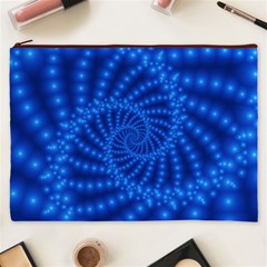 Glossy Blue Beaded Spiral Fractal Cosmetic Bag (XXXL) from ArtsNow.com Front