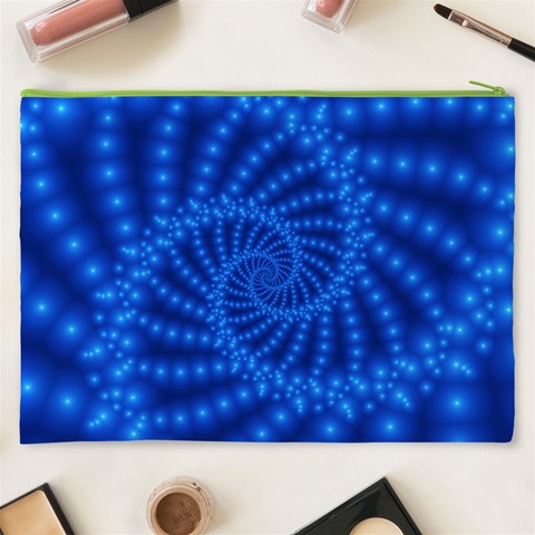 Glossy Blue Beaded Spiral Fractal Cosmetic Bag (XXXL) from ArtsNow.com Back